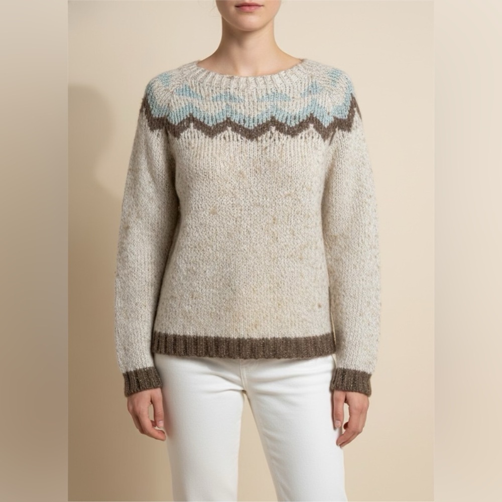 MARV Women’s Italian Fair Isle Wool Blend Knit Sweater Cream Sz Large